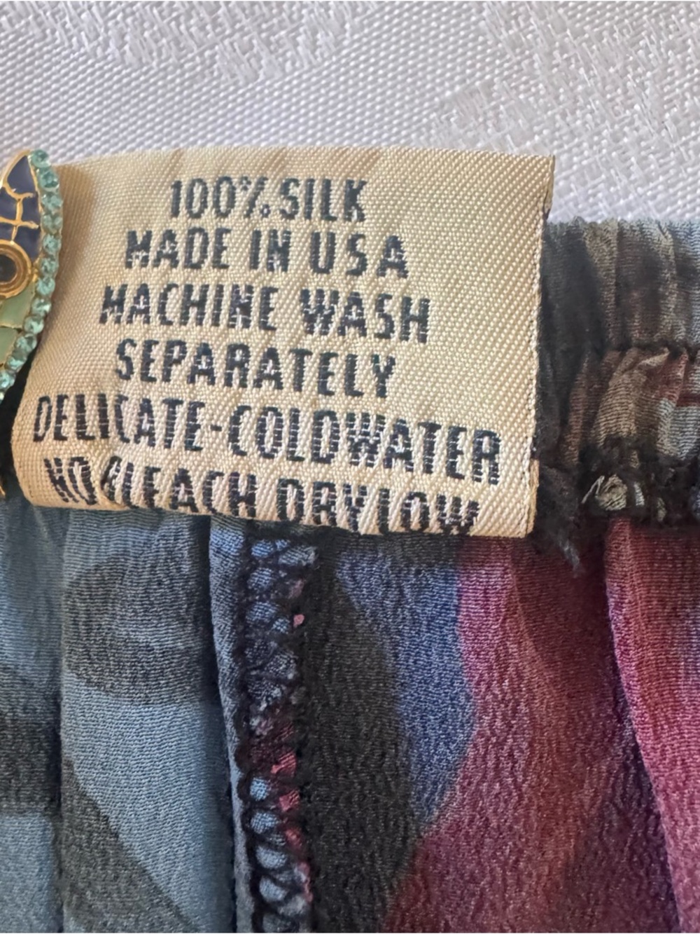 URU 100% Silk Art Print Pants Elastic Waist Pockets Made USA NWOT No Size Tag - Picture 12 of 12